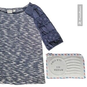 [ANTHRO] POSTMARK NAVY LACE SLEEVE KNIT TOP - M